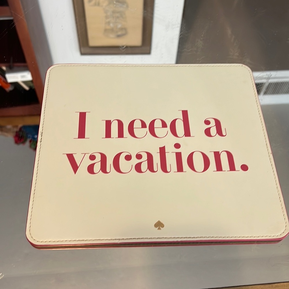 NEW Kate Spade Leather Mousepad “I need a vacation.” - Picture 1 of 3